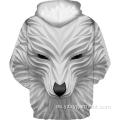 Sudadera con capucha blanca con estampado de lobo sonriente en 3D